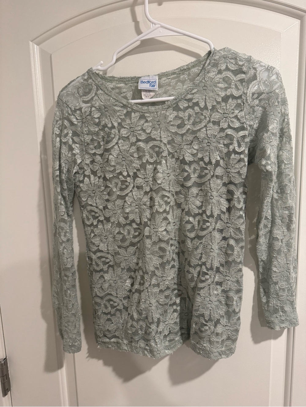 Vintage Sage Green Floral Lace Long Sleeve Top